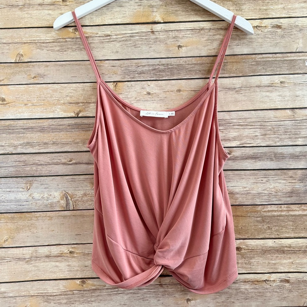 All In Favor Cami Women’s Size Large Pink Spaghetti Strap Knot Front Tank NWOT